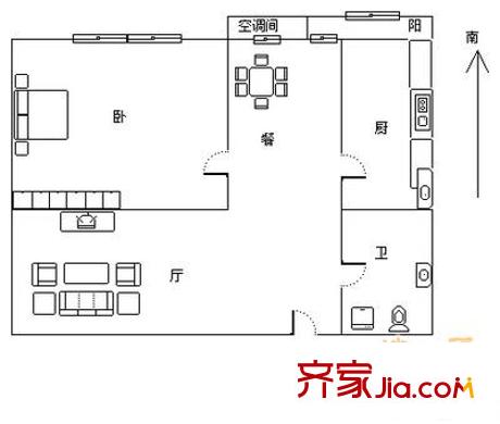 富力津門湖克拉公館戶型圖 戶型圖 1室1廳1衛(wèi)1廚