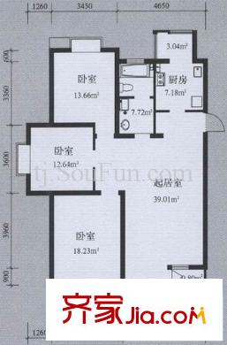 第六大道第博雅園戶型圖戶型圖 3室1廳1衛(wèi)
