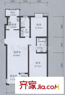 第六大道第博雅園戶型圖戶型圖 2室1廳2衛(wèi)