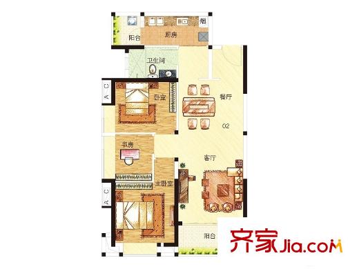 中海誉城南苑A8-2栋2-33C层02单位 3室2厅1卫1厨
