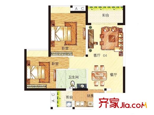 中海誉城南苑A8-1栋2-33C层04单位 2室2厅1卫1厨