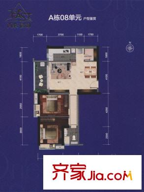 尚东君御A栋08户型 2室2厅1卫1厨