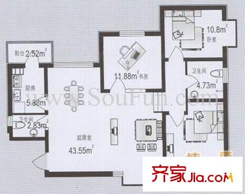 芳水河畔戶型圖戶型圖 3室2廳1衛(wèi)1廚
