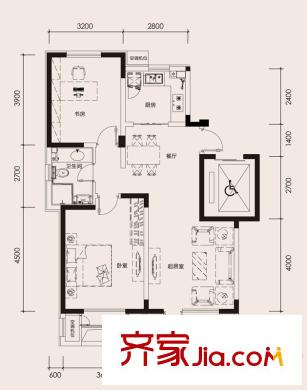 津濱藏錦戶型圖1、3#樓標準層2-K戶型 2室2廳1衛(wèi)