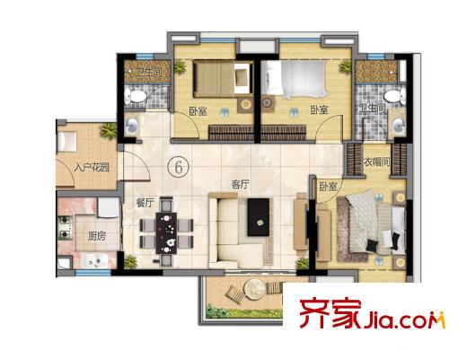 万科东荟城C11栋06户型 3室2厅2卫1厨