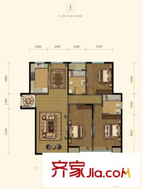 融創(chuàng)王府壹平方米三期高層1號樓標準層I戶型 3室2廳2衛(wèi)1廚