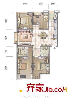 陽光晶典戶型圖高層3號(hào)樓1-2層A2戶型 4室2廳2衛(wèi)1廚