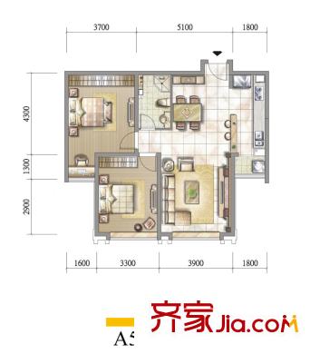 陽光晶典戶型圖二期6#樓標(biāo)準(zhǔn)層A5戶型（售罄） 2室2廳1衛(wèi)1廚