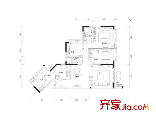 旭日雅苑・幸福里07户型 3室2厅2卫1厨