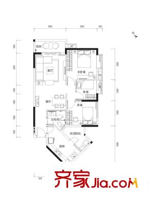 旭日雅苑・幸福里06户型 3室2厅1卫1厨