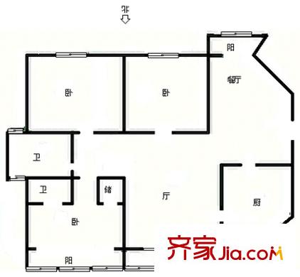 白樓仕嘉戶型圖戶型圖 3室2廳2衛(wèi)1廚