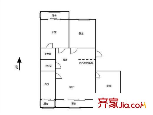 孚泰公寓戶型圖戶型圖 3室2廳2衛(wèi)1廚