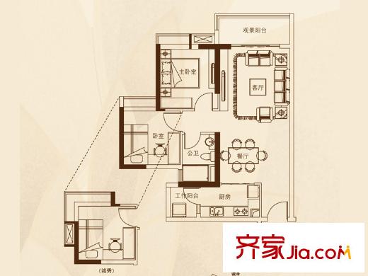 中鼎・君和名城3栋诚秀/4栋诚悦/5栋诚芳A户型 2室2厅1卫1厨