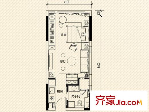 绿地・时代云都汇2座3-17层酒店式公寓 1室1厅1卫1厨