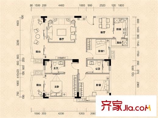 流溪半岛C1栋02单元 3室2厅2卫1厨