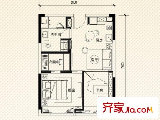 绿地・时代云都汇2座3-17层酒店式公寓 2室1厅1卫1厨