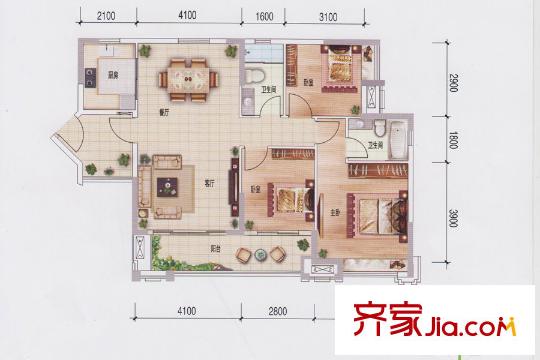 倾城国际4栋04单元 3室2厅2卫1厨