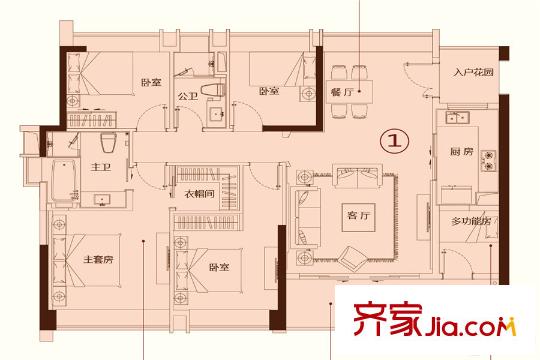天荟公馆D栋01、03户型 3室2厅2卫1厨