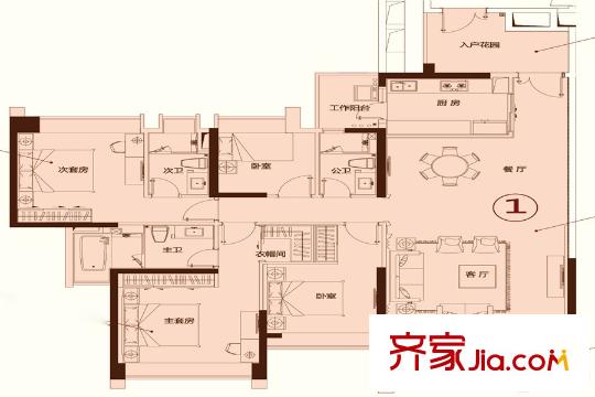 天荟公馆C栋01户型 4室2厅2卫1厨