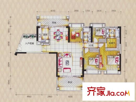 锦绣半岛东区14座01、06户型 5室2厅4卫1厨