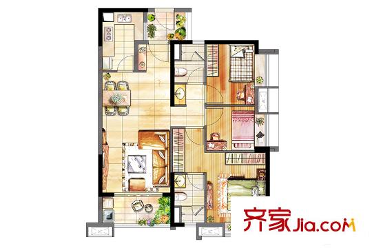 时代廊桥(增城)C户型 3室2厅2卫1厨