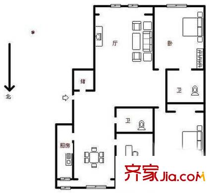 羅馬花園戶型圖戶型圖 3室2廳2衛(wèi)1廚