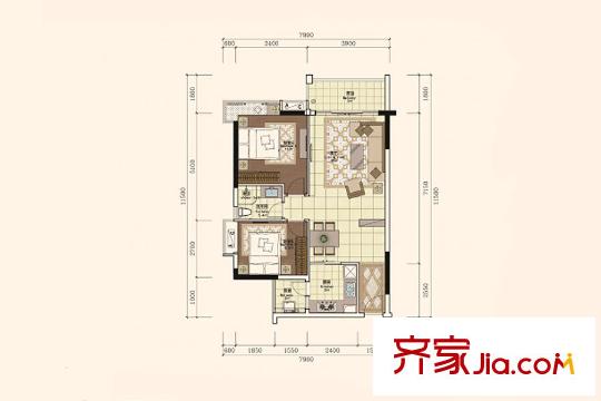 正太广场B栋4/5户型 2室2厅1卫1厨