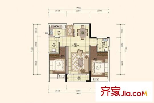 正太广场C栋2/3户型 2室2厅1卫1厨