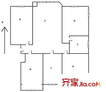 第六田園戶型圖戶型圖 3室1廳2衛(wèi)1廚
