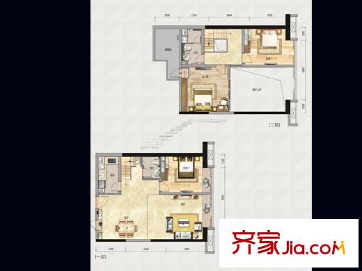 华景里三期锦苑公寓02户型 3室2厅2卫1厨
