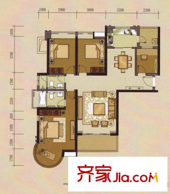 华景里C区02户型 4室2厅2卫1厨