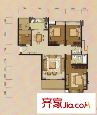 华景里C区03户型 4室2厅2卫1厨