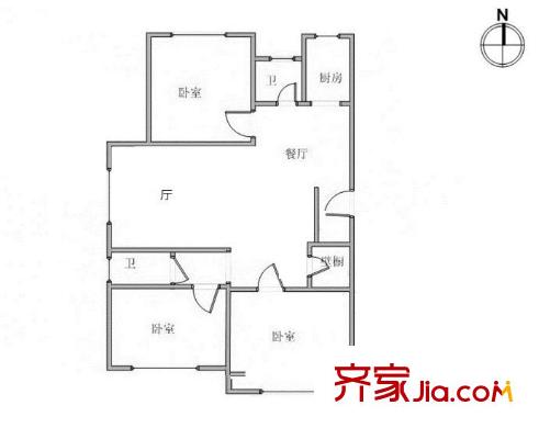 五一陽光尊園 3室 戶型圖