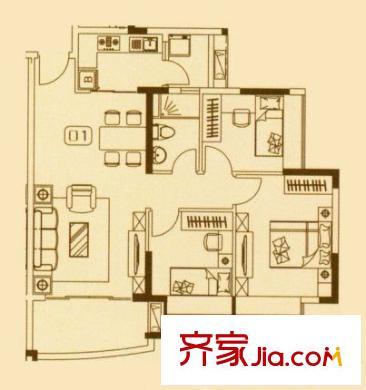 五一陽(yáng)光尊園戶型圖戶型圖 3室2廳2衛(wèi)1廚
