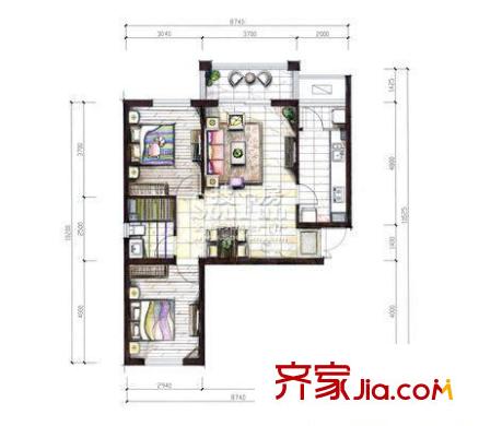 花園五座戶型圖E戶型 2室1廳1衛(wèi)