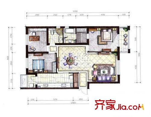 花園五座戶型圖C戶型 3室2廳2衛(wèi)
