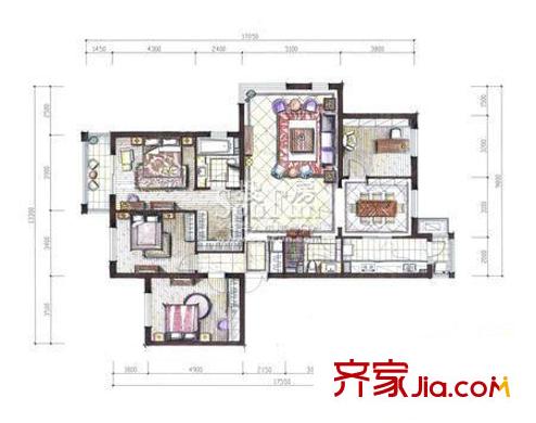 花園五座戶型圖D戶型 4室2廳5衛(wèi)
