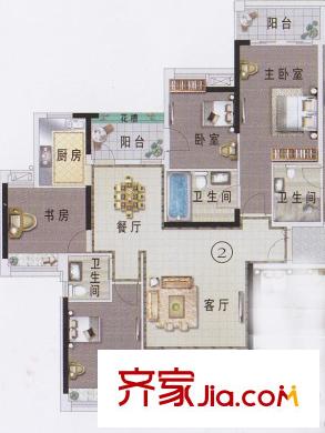 东湖映月F1栋02户型 4室2厅2卫1厨