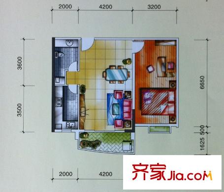 银山尚橙14-28层02单位 1室1厅1卫1厨