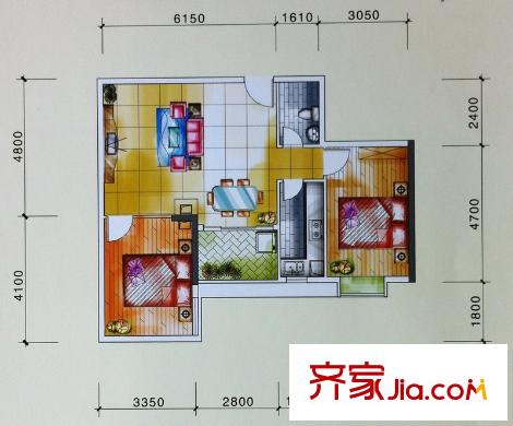 银山尚橙12-28层03单位 2室2厅1卫1厨