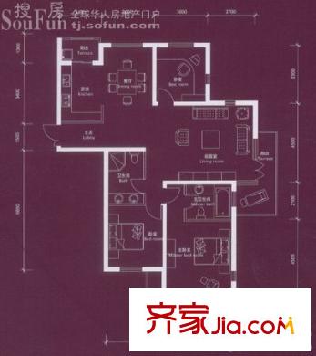 卡梅爾戶(hù)型圖GC-K 3室2廳2衛(wèi)