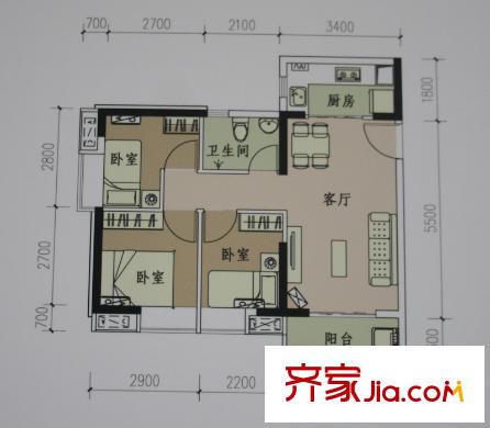龙归城经适房9号3房1厅1卫68平方米 3室1厅1卫1厨