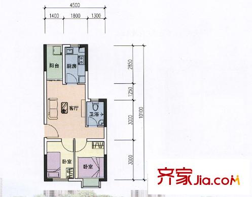 龙归城廉租房2房1厅45平方米 2室1厅1卫1厨