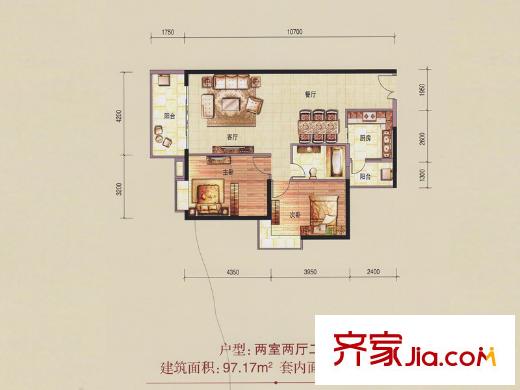 金沙御苑6栋03户型 2室2厅1卫1厨