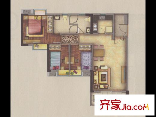 新一城广场G04户型图 3室2厅2卫1厨
