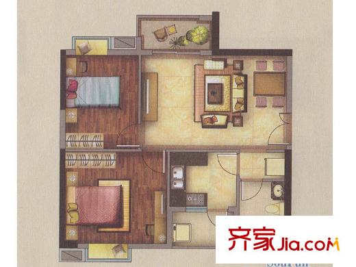 新一城广场H03户型图 2室2厅1卫1厨