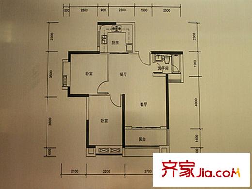 东华・星域B栋02单元户型图 2室2厅1卫1厨