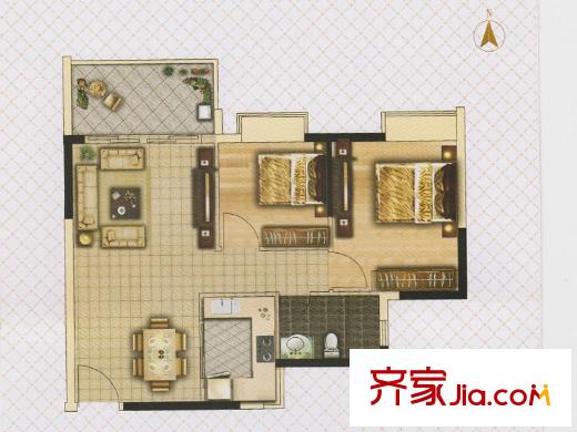 海珠湖景峰B1栋04户型 2室1厅1卫1厨