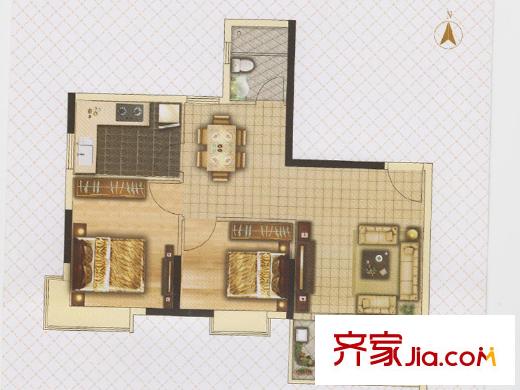 海珠湖景峰B1栋02户型 2室2厅1卫1厨