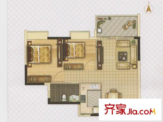 海珠湖景峰B1栋03户型 2室2厅1卫1厨